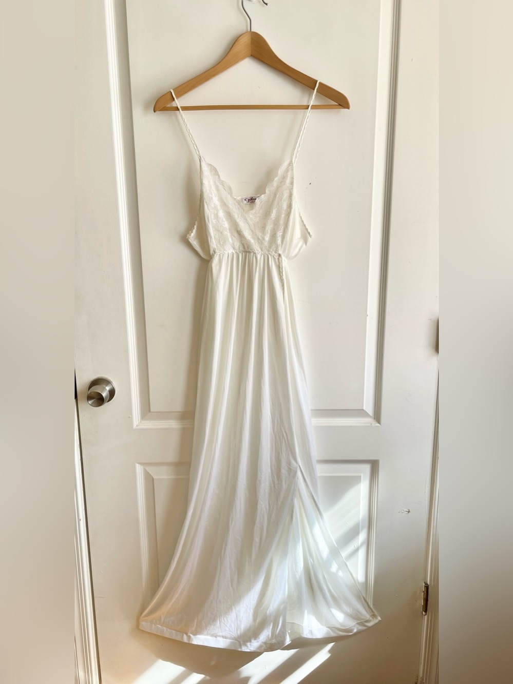 Womens Vintage Lace Detail Tie Back Slip Nightgown Gilead Sz L Bridal Get Ready
